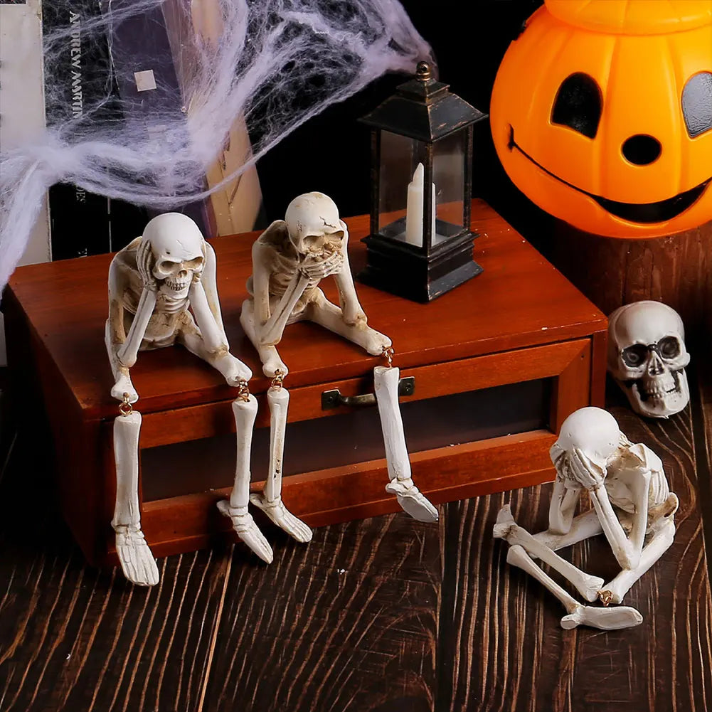 Halloween Skeleton Statues Realistic Skull Decoration Resin Crafts Ornaments Unique Skull Shelf Sitter Figurines Halloween Decor