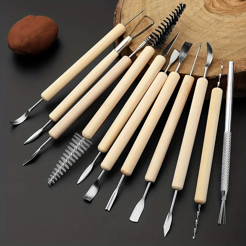 Art Supplies 11 PCS Sculpting Tools DIY Wooden Handles Ceramic Tools Beginners Arts and Crafts Wood and Steel Home School Use