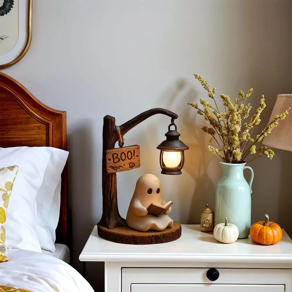 Halloween Lantern Decor Creative Ghost Lamp 3D Resin Halloween Ghost Reading Street Night Light Bedroom Decoration