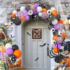 Halloween Balloons Garland Arch Kit Orange Confetti White Eye Balloon Bat Spider Skeleton Balloons Halloween Party Decor