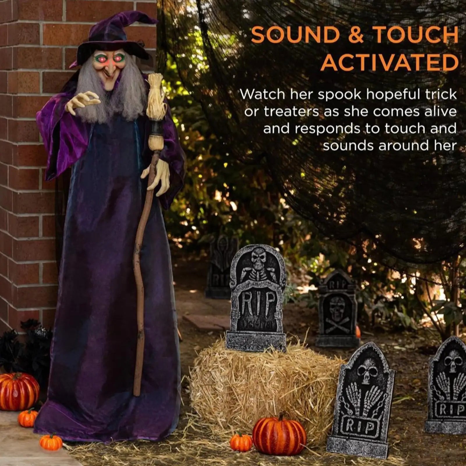 Halloween Witch Decorations Creepy Indoor Outdoor Flying Witch Sound Activated Witch Halloween Decor for Halloween Skull Prop