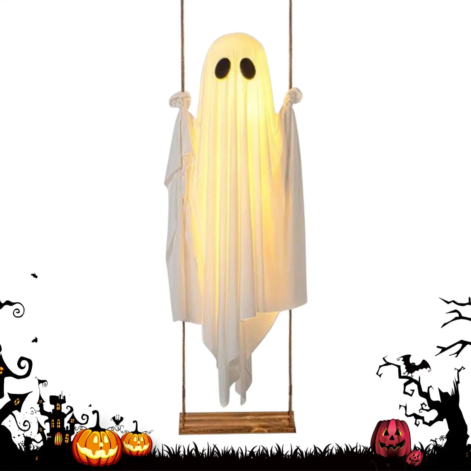 152x43cm Halloween Ghost Decorations Scary Ghost with Decorative Lights Halloween Props Hangable Yard Garden Home Decorations