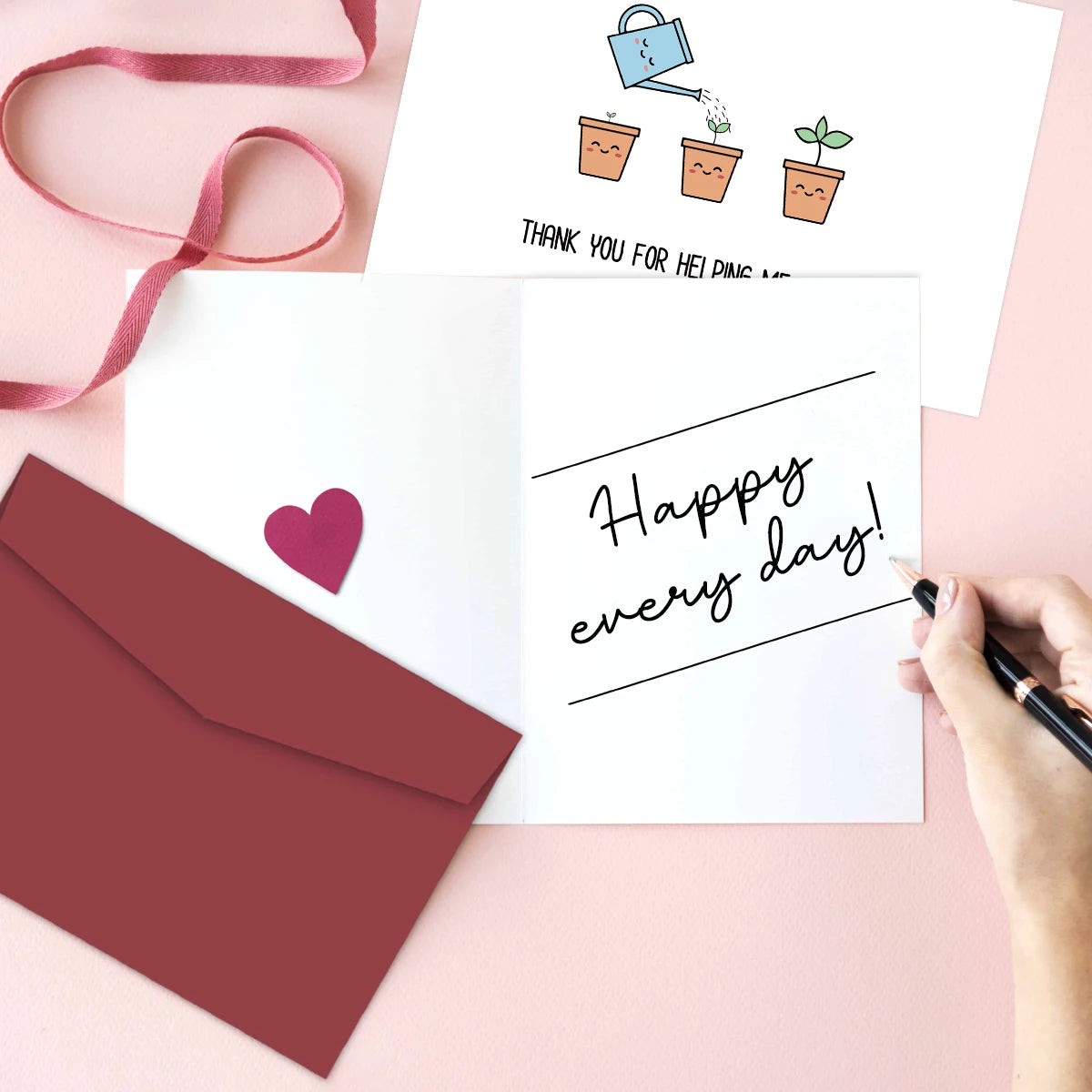1pc Cute Design Thank You Card With Envelope For Teachers-Thank You For Helping Me Grow, Great Teacher Day Appreciation Gifts