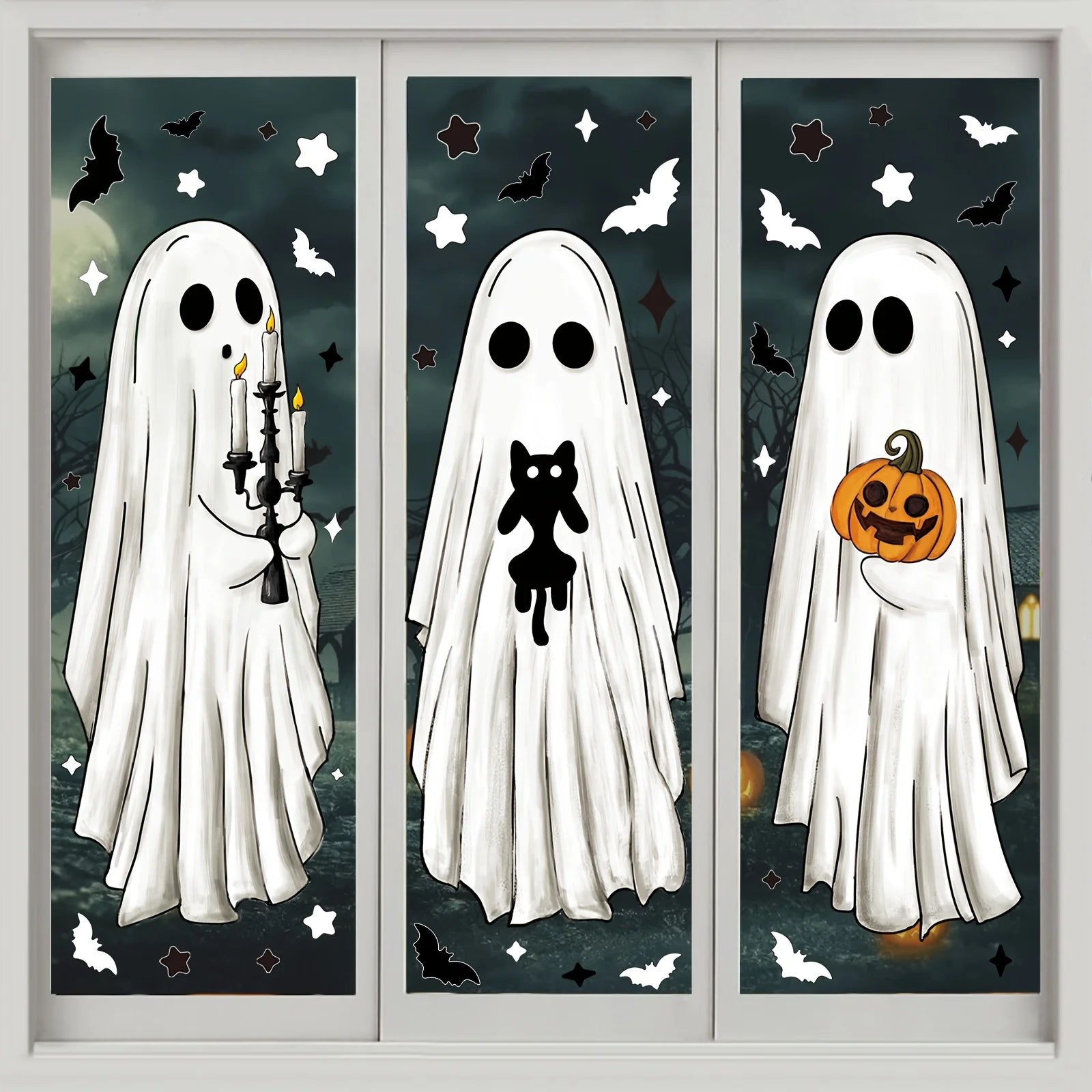 Halloween window stickers decoration, large white ghost silhouette, indoor Halloween party supplies