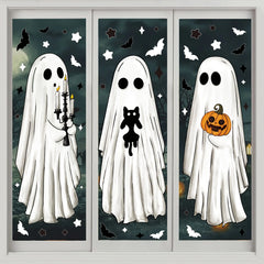 Halloween window stickers decoration, large white ghost silhouette, indoor Halloween party supplies