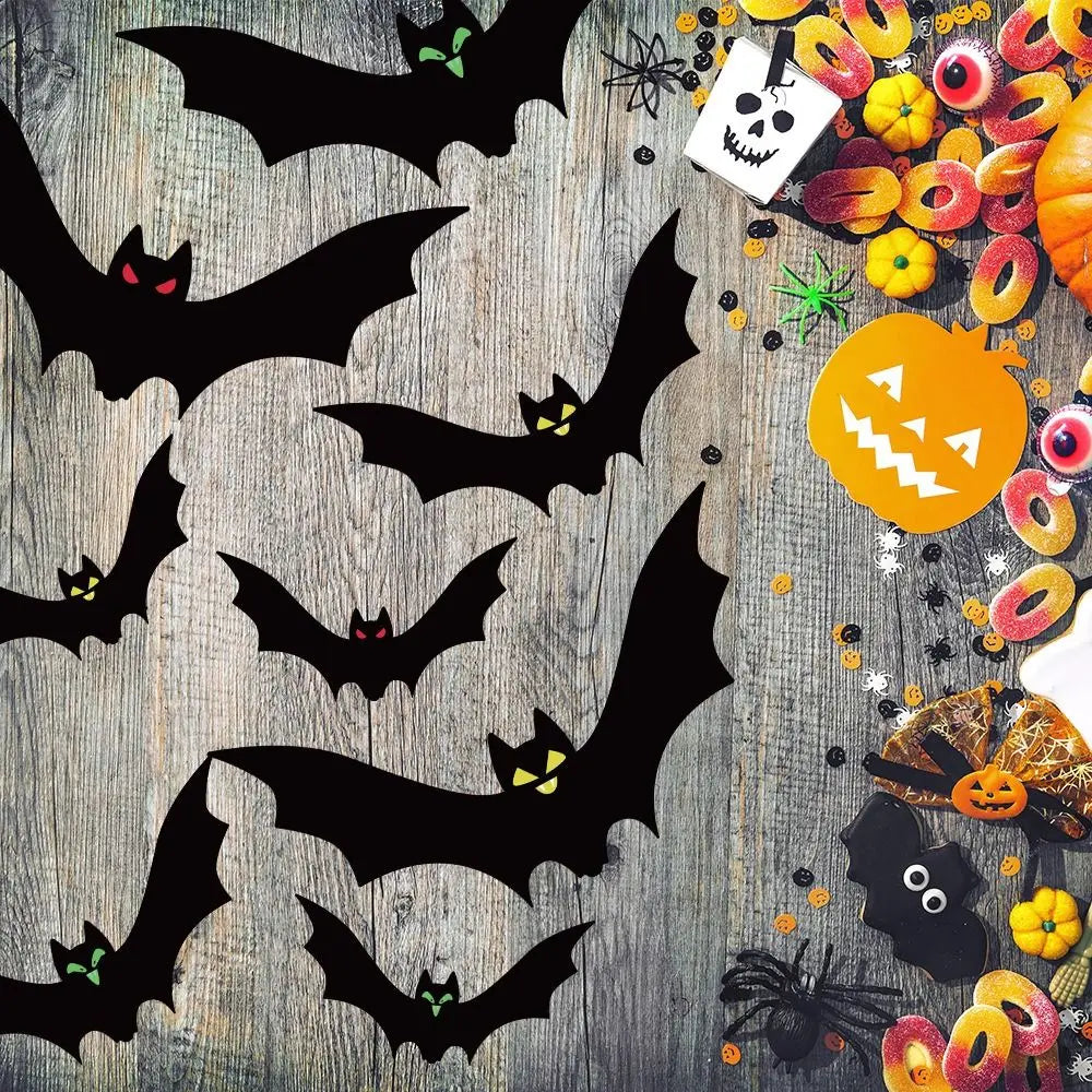 Funny Spooky Halloween Bat Decorations with Eyes Realistic Bats Wall Decor Trick or Treat Simulation Bat Pendant Halloween Party