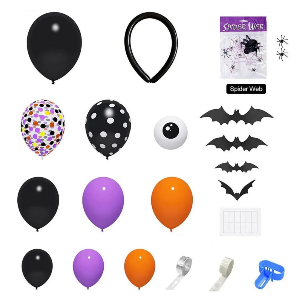 Halloween Balloons Garland Arch Kit Orange Confetti White Eye Balloon Bat Spider Skeleton Balloons Halloween Party Decor