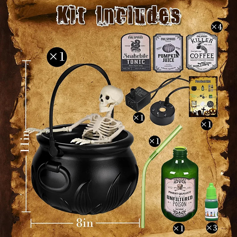 Halloween WitchCauldron with LED Light & Fog Mist Maker Skeleton Decor for Spooky Hocus Pocus Party, Home, Halloween Party DIY