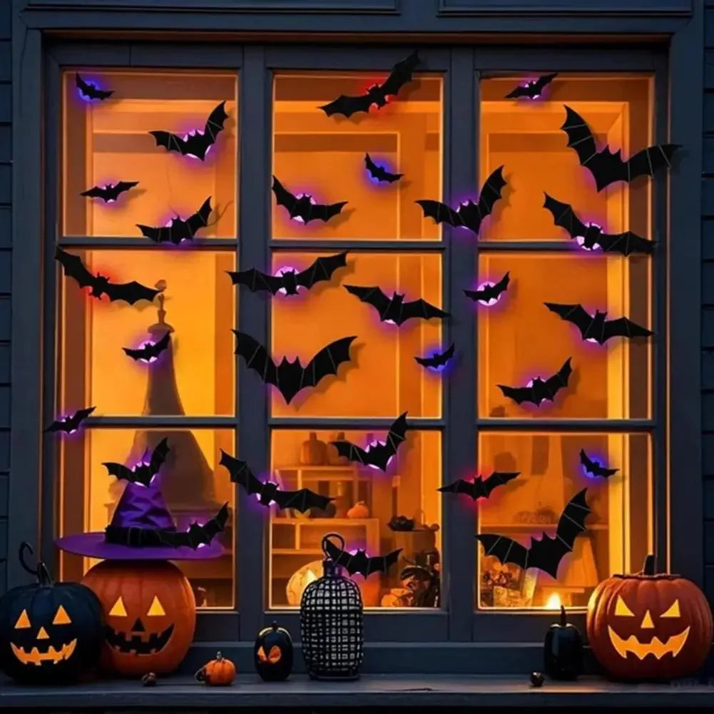 Halloween Bat/Spider Decor Night Light 3D Purple/Green Lights Wall Sticker for Self-adhesive Decor Halloween Party Decoration