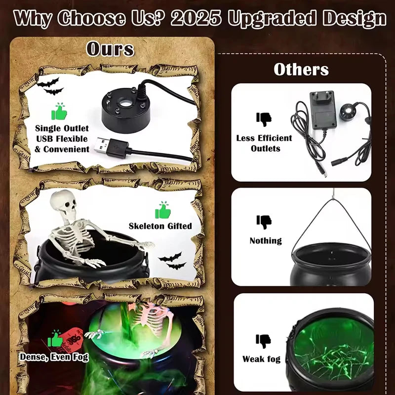 Halloween WitchCauldron with LED Light & Fog Mist Maker Skeleton Decor for Spooky Hocus Pocus Party, Home, Halloween Party DIY