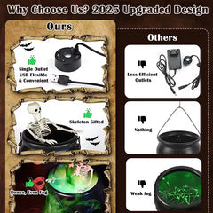 Halloween WitchCauldron with LED Light & Fog Mist Maker Skeleton Decor for Spooky Hocus Pocus Party, Home, Halloween Party DIY
