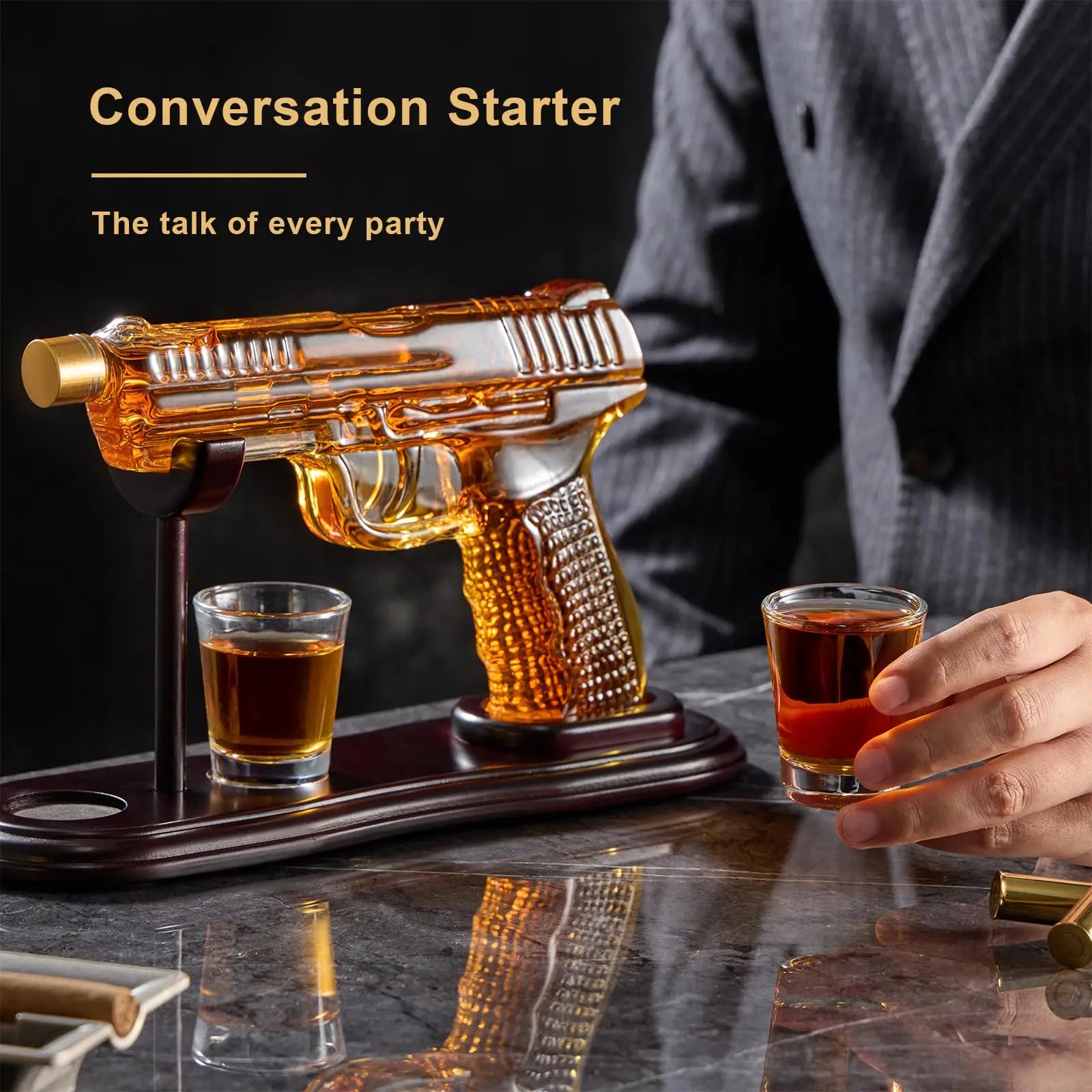 Birthday Gifts for Men Dad Whiskey Gun Decanter Set with Shot Glasses Stocking Stuffers Military Presents dispenser Bar Drinking
