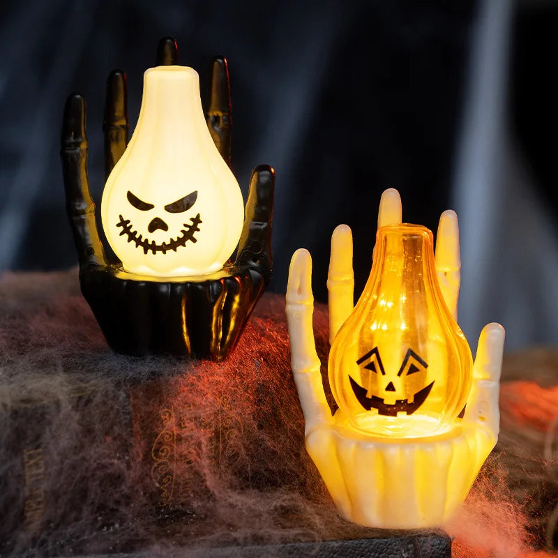 Halloween Scary Hand Pumpkin Light Indoor Tabletop Decoration for Haunted House Scene Setup Party Atmosphere Ornament Decor