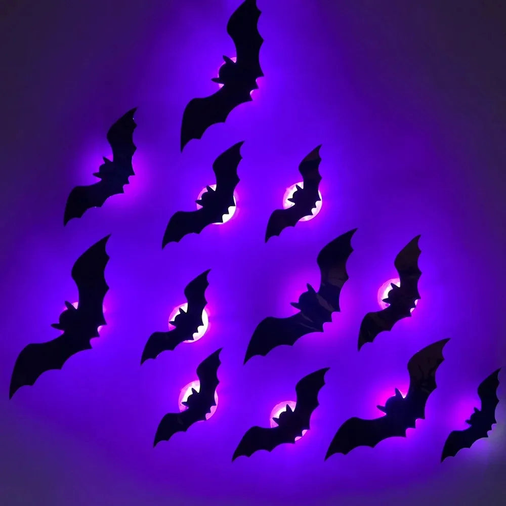 Halloween Bat/Spider Decor Night Light 3D Purple/Green Lights Wall Sticker for Self-adhesive Decor Halloween Party Decoration