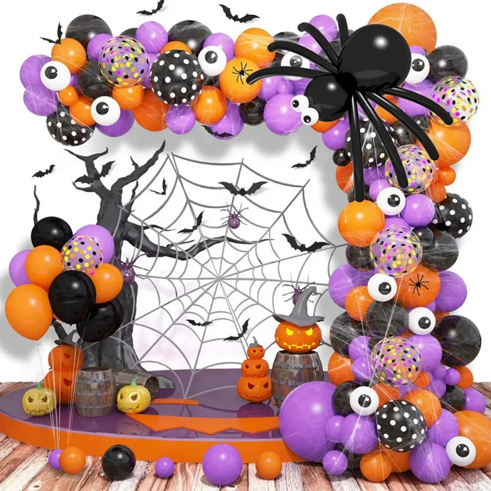 Halloween Balloons Garland Arch Kit Orange Confetti White Eye Balloon Bat Spider Skeleton Balloons Halloween Party Decor