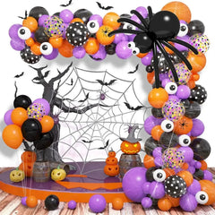 Halloween Balloons Garland Arch Kit Orange Confetti White Eye Balloon Bat Spider Skeleton Balloons Halloween Party Decor