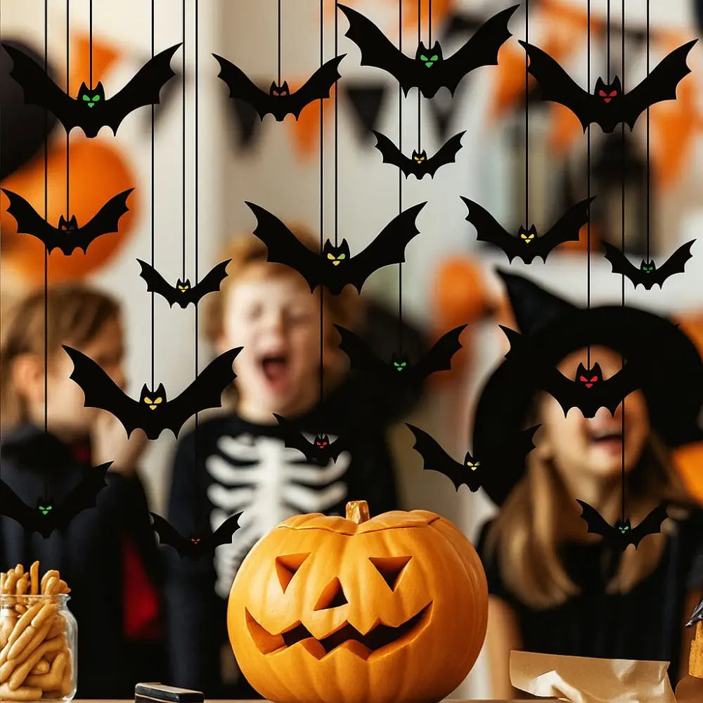 Funny Spooky Halloween Bat Decorations with Eyes Realistic Bats Wall Decor Trick or Treat Simulation Bat Pendant Halloween Party