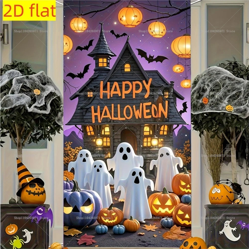 Horror Halloween Party Decoration Witch Zombie Background Ghost Pumpkin Super Scary Studio Background Door Hanging Banner