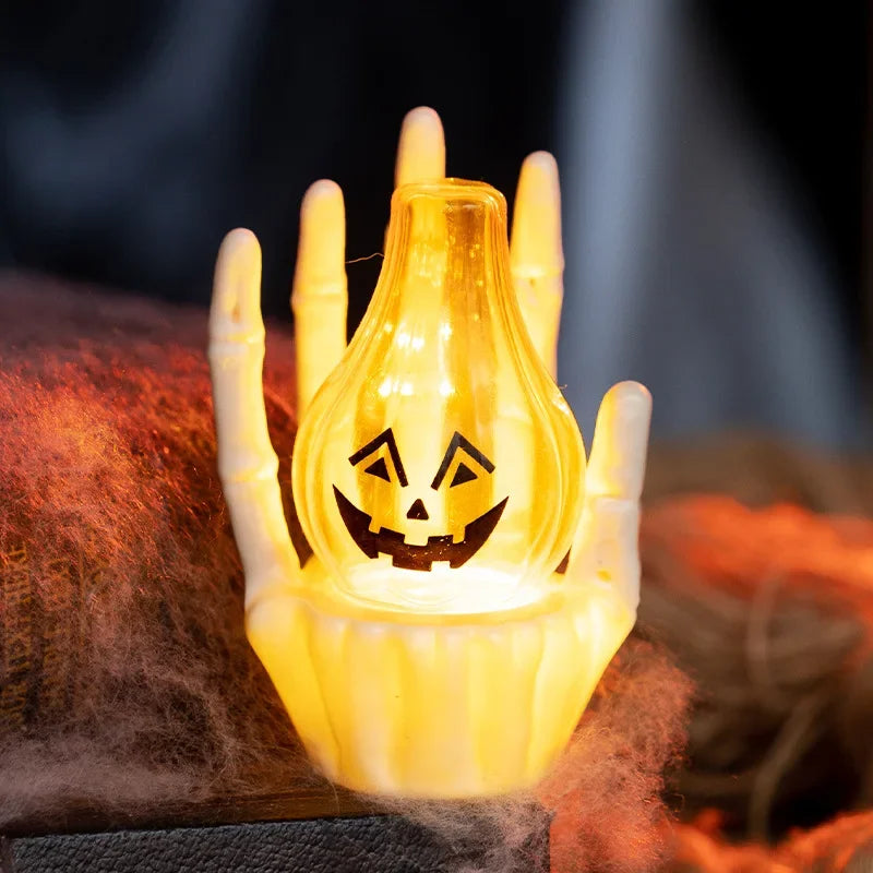 Halloween Scary Hand Pumpkin Light Indoor Tabletop Decoration for Haunted House Scene Setup Party Atmosphere Ornament Decor