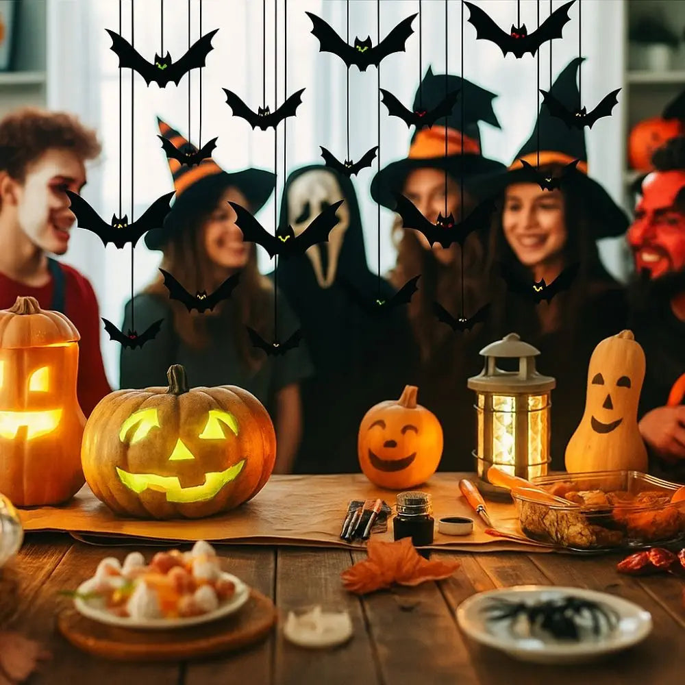 Funny Spooky Halloween Bat Decorations with Eyes Realistic Bats Wall Decor Trick or Treat Simulation Bat Pendant Halloween Party