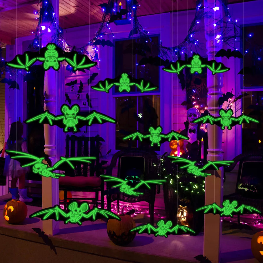 Halloween Bat Shaped Hanging Ornament Fluorescent Bat Decor Glowing Bat Pendant Bat-Shaped For Halloween Party Outdoor Yard