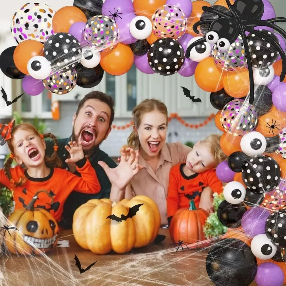 Halloween Balloons Garland Arch Kit Orange Confetti White Eye Balloon Bat Spider Skeleton Balloons Halloween Party Decor