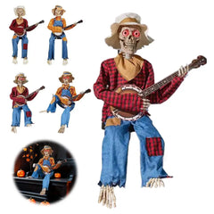 Halloween Animatronics Banjo Skeleton Decorations Musical Country Skeleton Musicians New 2025 Halloween Theme Home Decor