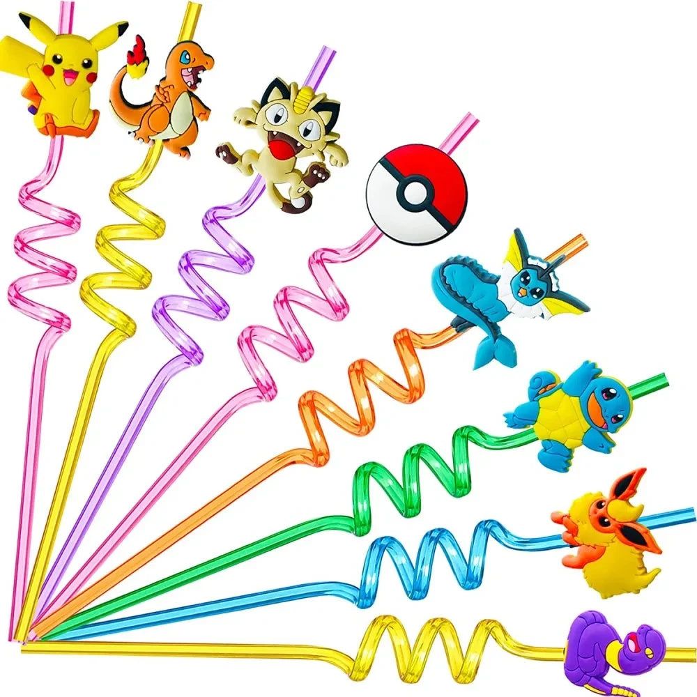 Pokemoned Party Supplies Reusable Drinking Straws Party Decoration Gifts for Kids Birthday Party Baby Shower