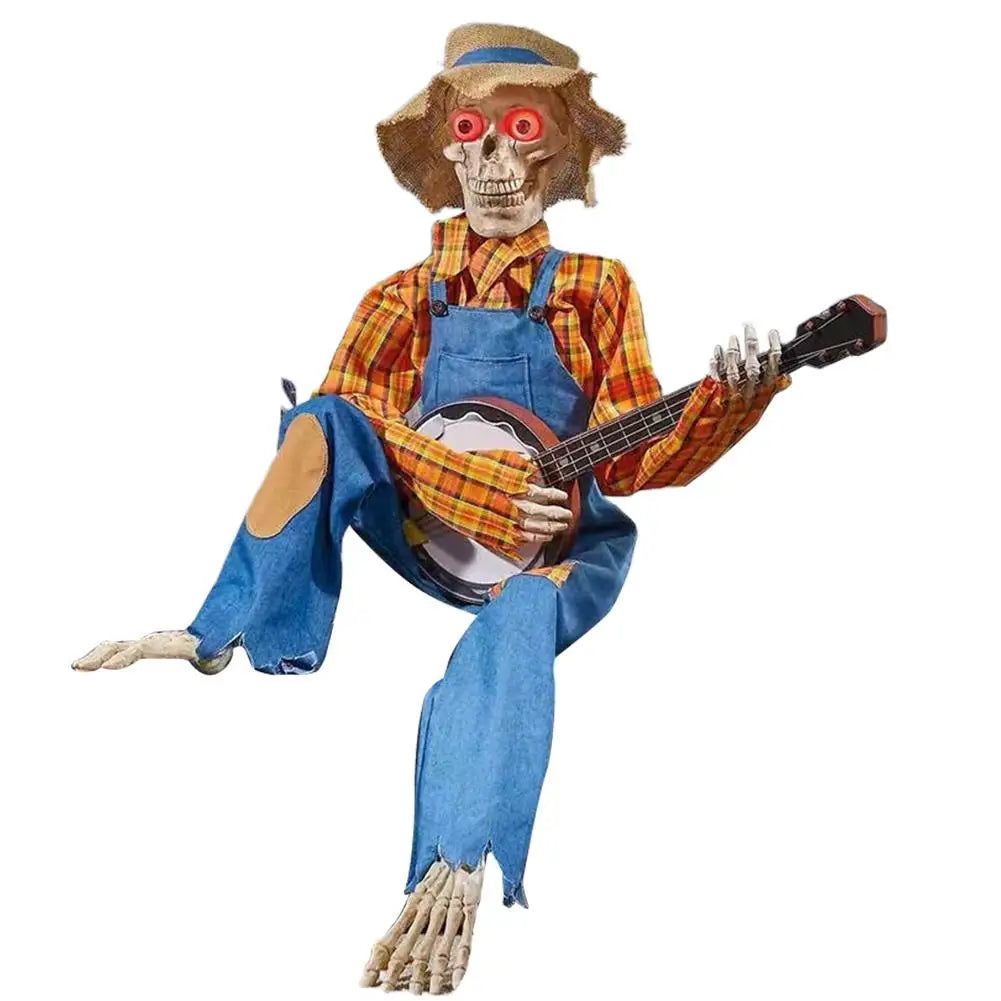 Halloween Animatronics Banjo Skeleton Decorations Musical Country Skeleton Musicians New 2025 Halloween Theme Home Decor