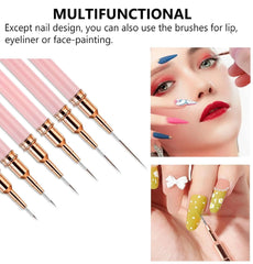 Nail Art Brush Set, 5 Liner Brushes + 2 Reusable Silicone Tip Gradient Brushes, Fine Tip Dotting and Striping Brushes