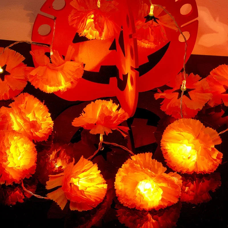 Halloween Diwali Party 1.5m Garland String Lights Mexican Marigold Artificial Flowers Day Of The Dead DIY Home Outdoor Decor
