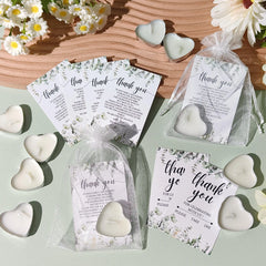 100sets Unique Wedding Gift for Guests, Bulk Heart Shaped Candles with Thank You Cards and Organza Bags for Wedding Party Favors