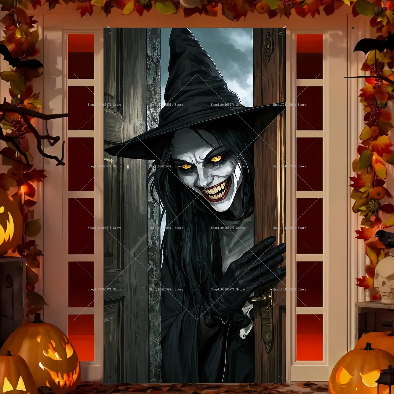 Horror Halloween Party Decoration Witch Zombie Background Ghost Pumpkin Super Scary Studio Background Door Hanging Banner