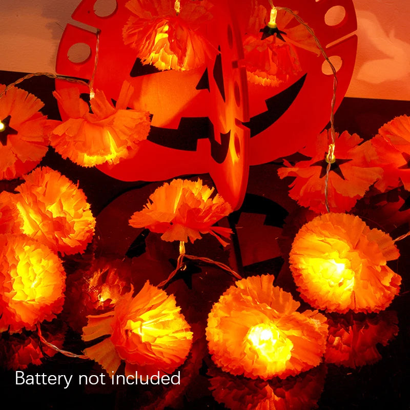 Halloween Diwali Party 1.5m Garland String Lights Mexican Marigold Artificial Flowers Day Of The Dead DIY Home Outdoor Decor