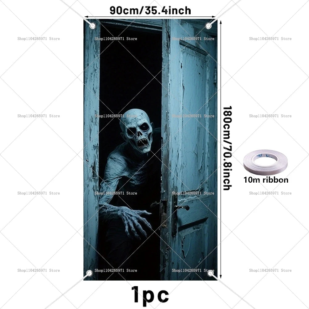 Horror Halloween Party Decoration Witch Zombie Background Ghost Pumpkin Super Scary Studio Background Door Hanging Banner