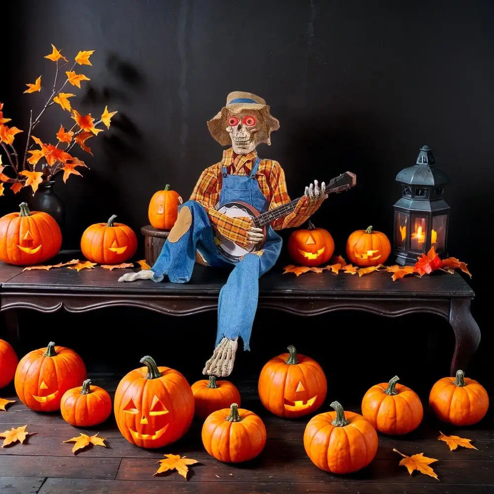 Halloween Animatronics Banjo Skeleton Decorations Musical Country Skeleton Musicians New 2025 Halloween Theme Home Decor