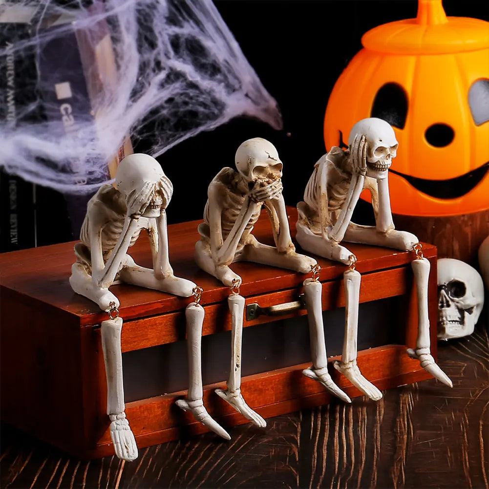 Halloween Skeleton Statues Realistic Skull Decoration Resin Crafts Ornaments Unique Skull Shelf Sitter Figurines Halloween Decor