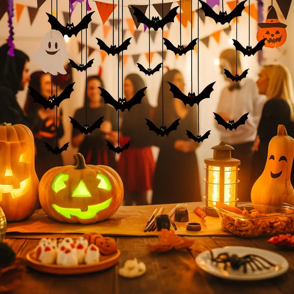 Funny Spooky Halloween Bat Decorations with Eyes Realistic Bats Wall Decor Trick or Treat Simulation Bat Pendant Halloween Party