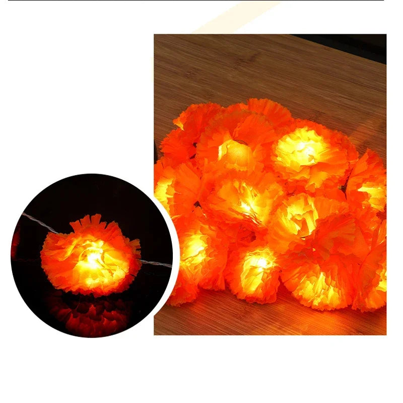 Halloween Diwali Party 1.5m Garland String Lights Mexican Marigold Artificial Flowers Day Of The Dead DIY Home Outdoor Decor