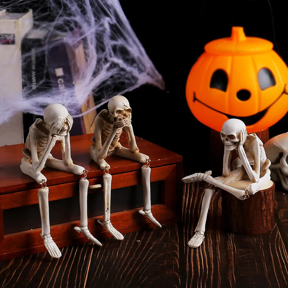 Halloween Skeleton Statues Realistic Skull Decoration Resin Crafts Ornaments Unique Skull Shelf Sitter Figurines Halloween Decor