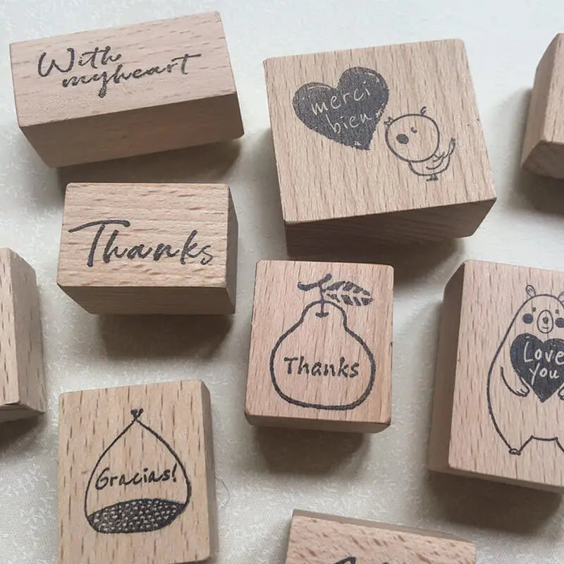Stamp Scrapbooking 10 Types Thank You Greeting Wooden Stamps Stationery DIY Card