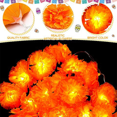 Halloween Diwali Party 1.5m Garland String Lights Mexican Marigold Artificial Flowers Day Of The Dead DIY Home Outdoor Decor