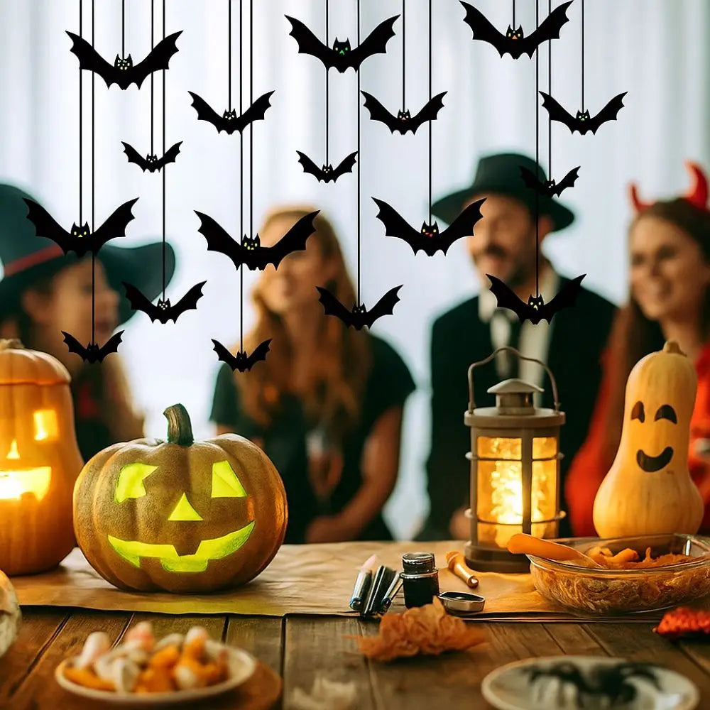 Funny Spooky Halloween Bat Decorations with Eyes Realistic Bats Wall Decor Trick or Treat Simulation Bat Pendant Halloween Party