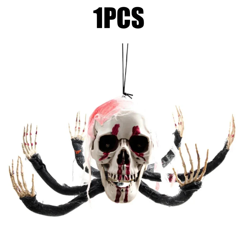 Halloween Skeleton Decoration Scary Amusement Park Party Decor, Glowing Six-Clawed Monster Hanging Ornament for Spooky Scene