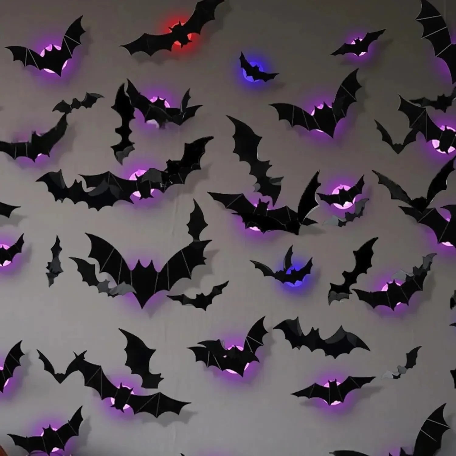 Halloween Bat/Spider Decor Night Light 3D Purple/Green Lights Wall Sticker for Self-adhesive Decor Halloween Party Decoration