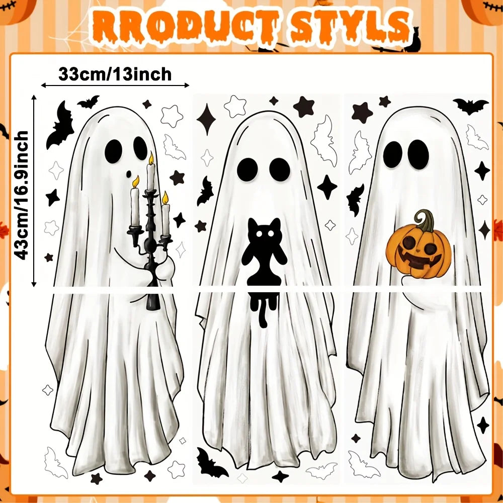 Halloween window stickers decoration, large white ghost silhouette, indoor Halloween party supplies