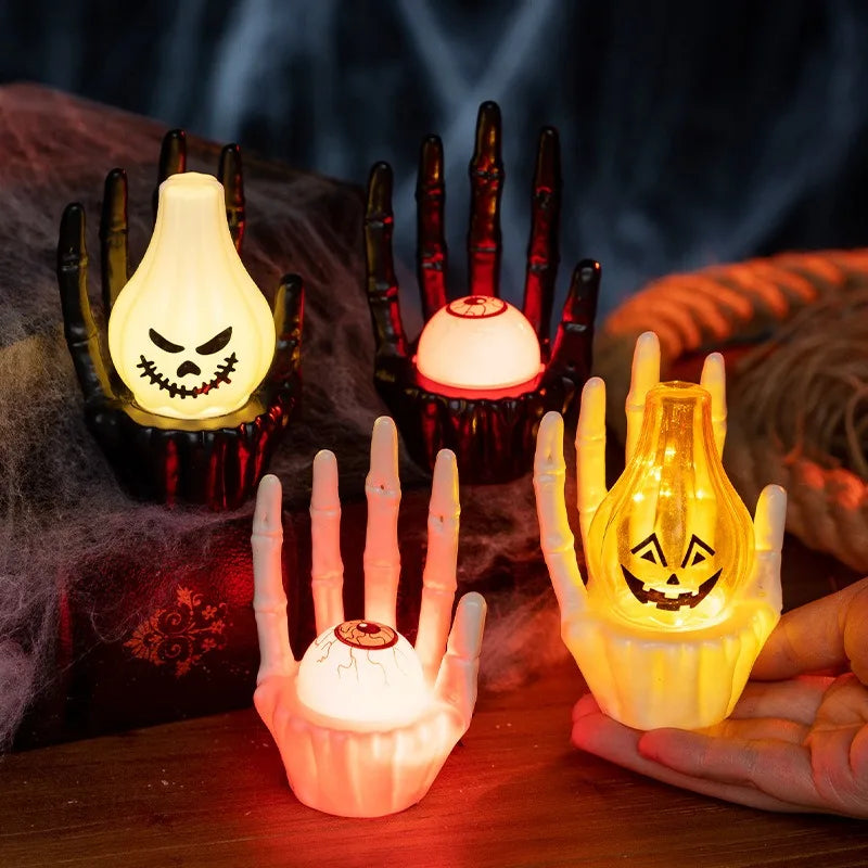 Halloween Scary Hand Pumpkin Light Indoor Tabletop Decoration for Haunted House Scene Setup Party Atmosphere Ornament Decor