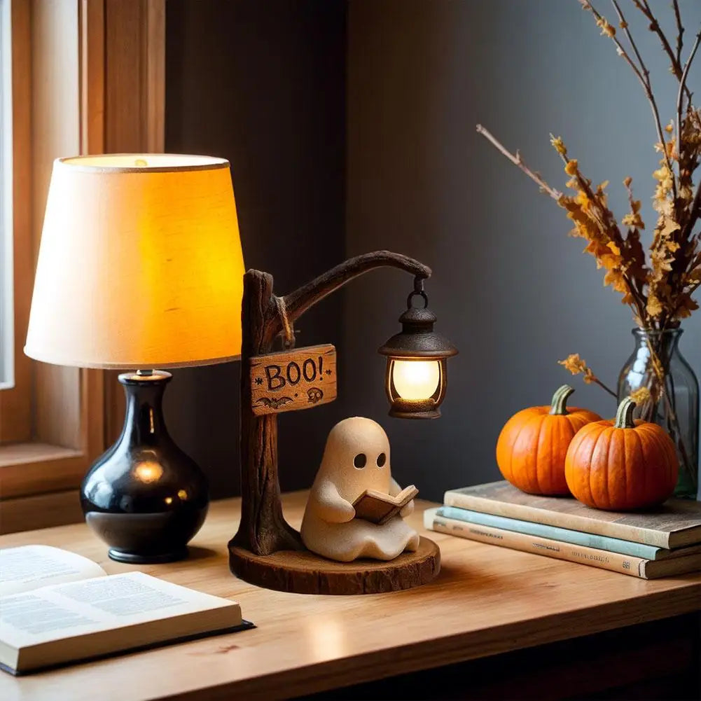 Halloween Lantern Decor Creative Ghost Lamp 3D Resin Halloween Ghost Reading Street Night Light Bedroom Decoration